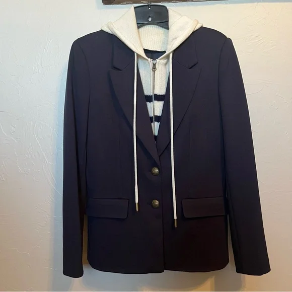EVEREVE Navy White Removable Dickey 2 Button Dawson Blazer Sz XS Like New Preppy - Picture 4 of 15